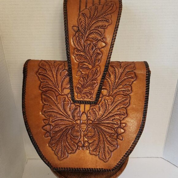 Vintage 1950's Wide Strap Tooled Leather Purse-Raleigh - Picture 6 of 9